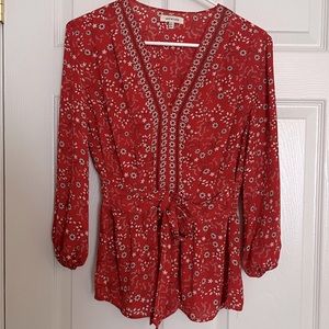 Max Studio red blouse with balloon 3/4 sleeves